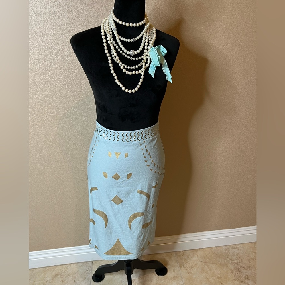 Embellished Gold Foil Pencil Skirt